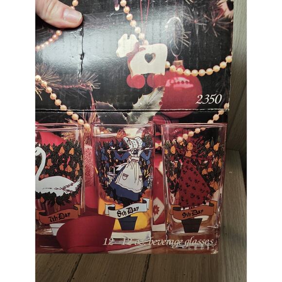 Vintage Indiana Glass 12 Days Of Christmas Drinking Glasses Original Box Holiday - Picture 3 of 16